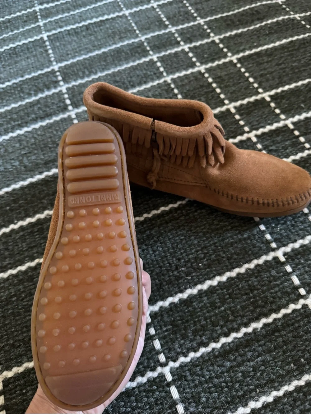 Minnetonka Kids Brown Suede Fringe Ankle Moccasins